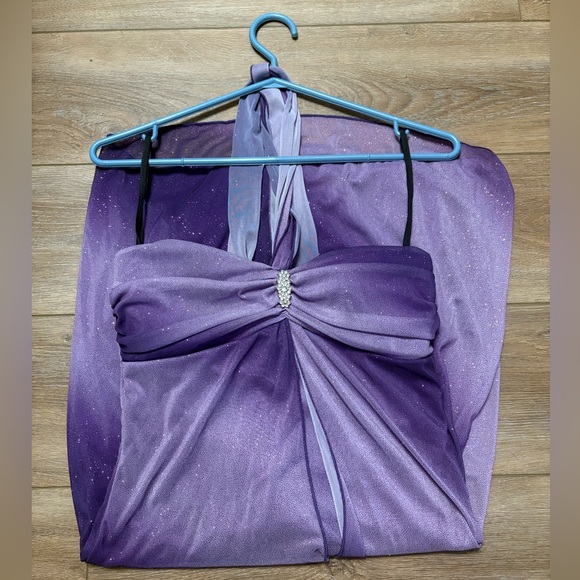 GLAM Purple Sparkly Halter Dress Size Small - Picture 3 of 5